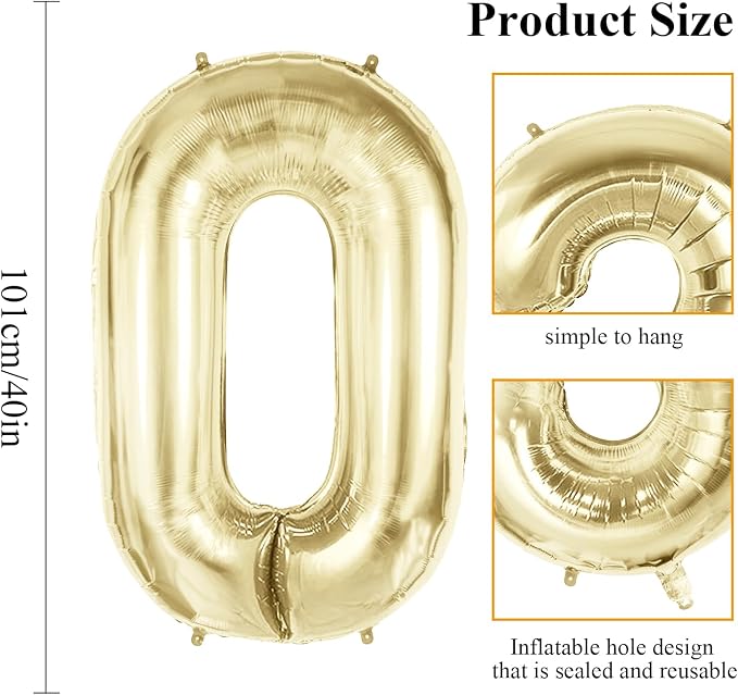 Number 0 Balloons for Birthday Party Decorations, 40 Inch 0-100 Anniversary - Image 2