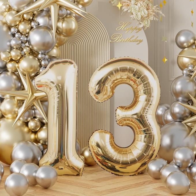 AULE 40 Inch Light Gold 13 Balloon Number Foil 0-9 Birthday Big Numbers | - Image 2