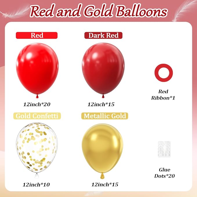 60pcs Red and Gold Balloons 12inch - Image 2