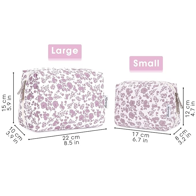 Narwey Small Cute Floral Makeup Bag for Purse Mini Cosmetic Bag Travel Makeup Pouch Zipper Pouch Cute Make up Bags with Compartments for Women Girls (Little Dusty Pink Flower, Small)
