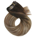 Moresoo Clip in Hair Extensions Real Human Hair for Women Short Human Hair Clip in Extensions Balayage Brown to Blonde 14 Inch Different Batches