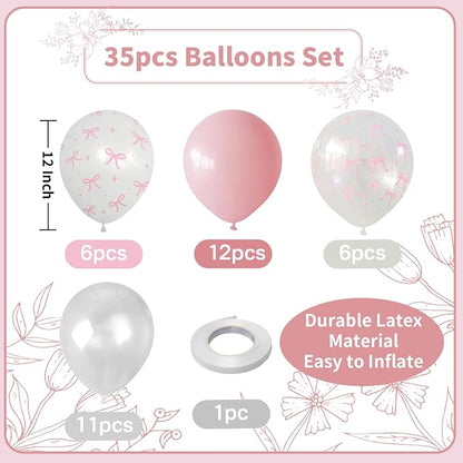 Pink Bow Balloons Light Pink and White Balloon 12inch Clear Bow Balloons - Image 4