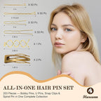 Bobby Pins Set Gold – Hair Accessories Kit for Women & Girls with Bobby Pins, U Shape & Spiral Pin, Perfect for Weddings, Styling, Updos & Buns