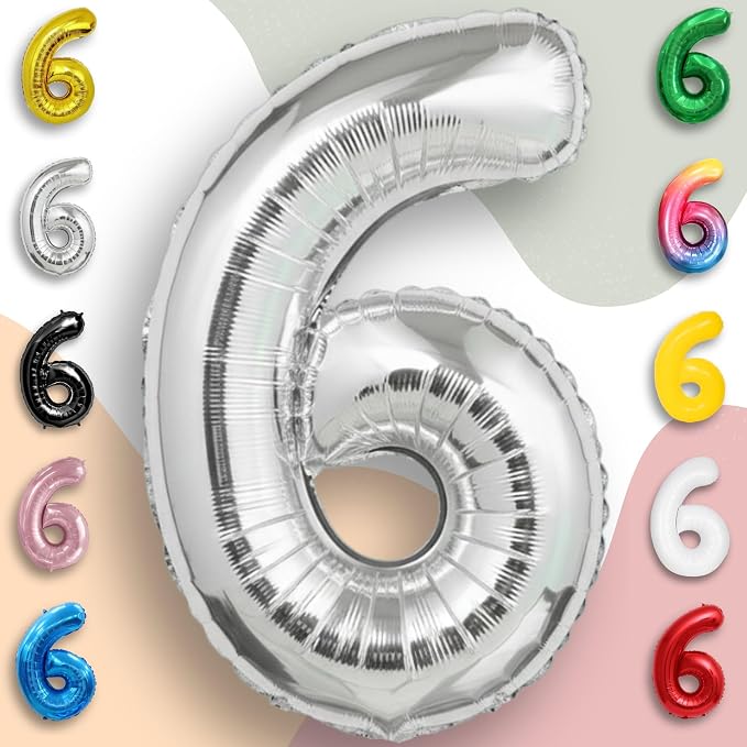 Silver Number Balloon 6 Mylar Foil Balloons 40 inch - Image 6