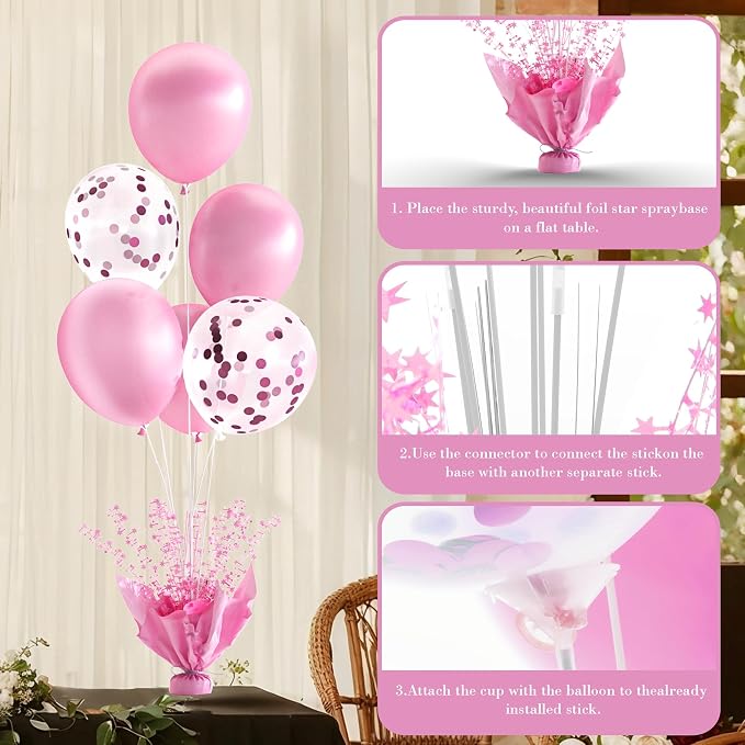 2 Set Pink Table Balloons Foil Spray Centerpiece - Image 6