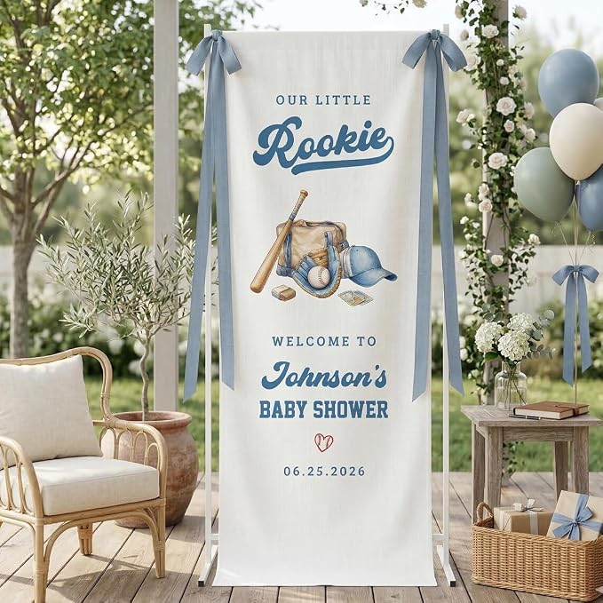Our Little Rookie – Baseball Baby Shower Banner, Welcome Sign, Boy Party Décor by Custom