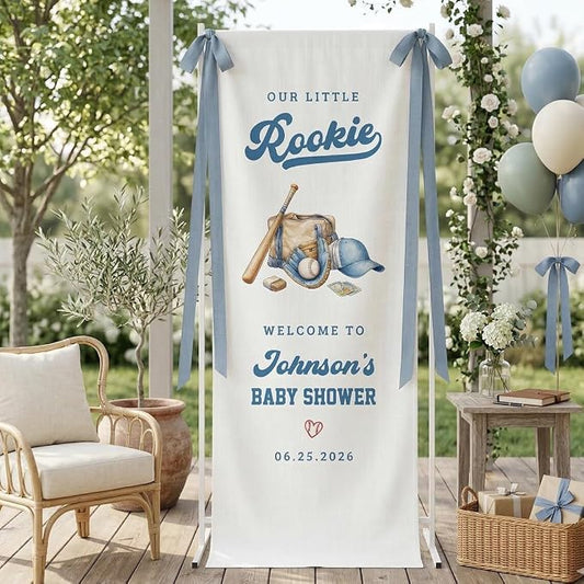 Our Little Rookie – Baseball Baby Shower Banner, Welcome Sign, Boy Party Décor by Custom