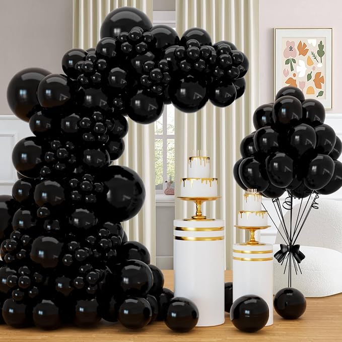 Black Balloons Different Sizes, 18 12 10 5 Inch Black Balloons Arch Kit Garland by Qikoolaa