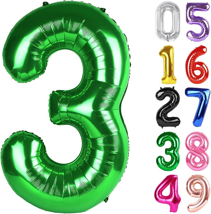 Green Number 3 Balloon 40 Inch, 3rd Birthday Party Decorations Men Women | Foil by IWERP