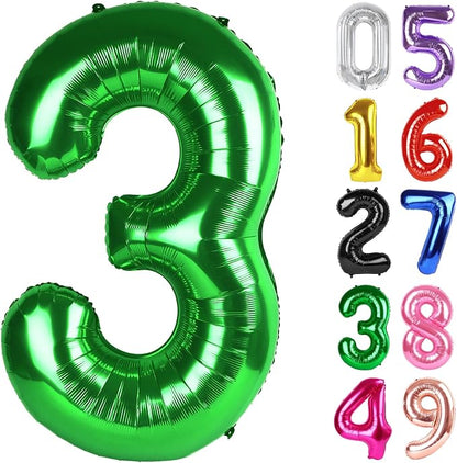 Green Number 3 Balloon 40 Inch, 3rd Birthday Party Decorations Men Women | Foil by IWERP