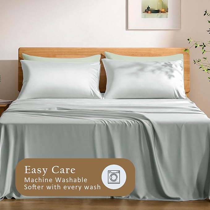 TOSMO Luxury Pillow Case Set of 2 - Cooling Viscose Derived from Bamboo, Oeko-TEX, Breathabl Silky Soft Pillow Cases with Envelope Closure (King / 20x40, Sliver)