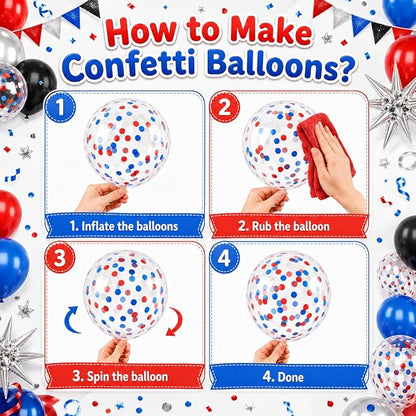 Red Blue Balloons for Patriotic Party Decor | 12 Inch Red Blue Silver Balloons - Image 4