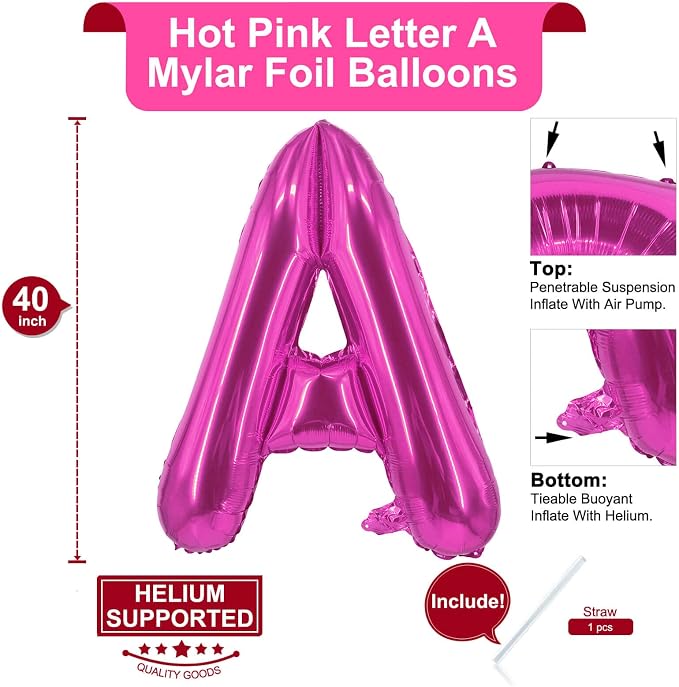 Lovoir 40 Inch Large Hot Pink Letter A Balloons Big Size Jumbo Mylar Foil - Image 2