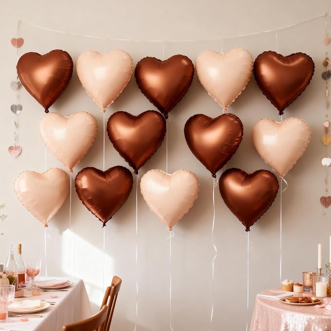Cream Brown Beige Heart Balloons, Coffee Apricot Helium Balloon - Image 6
