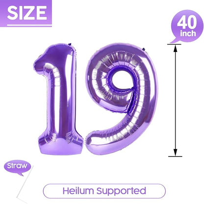 19 Balloon - Purple Birthday Number Balloons, 40 Inch Decorations Men Women | - Image 5