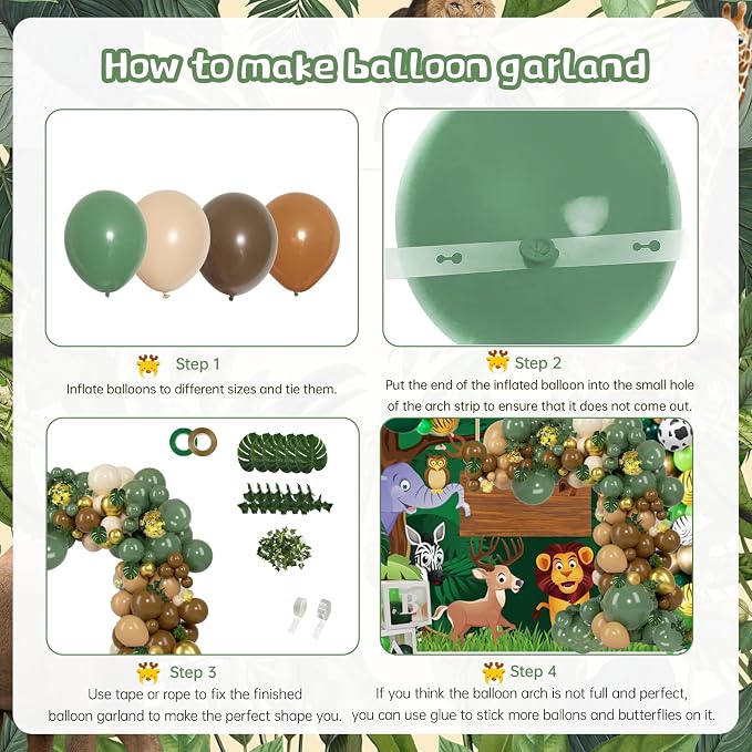 PERPAOL 140 pcs Jungle Safari Balloon Garland Kit, Sage Green Brown Safari Wild - Image 3