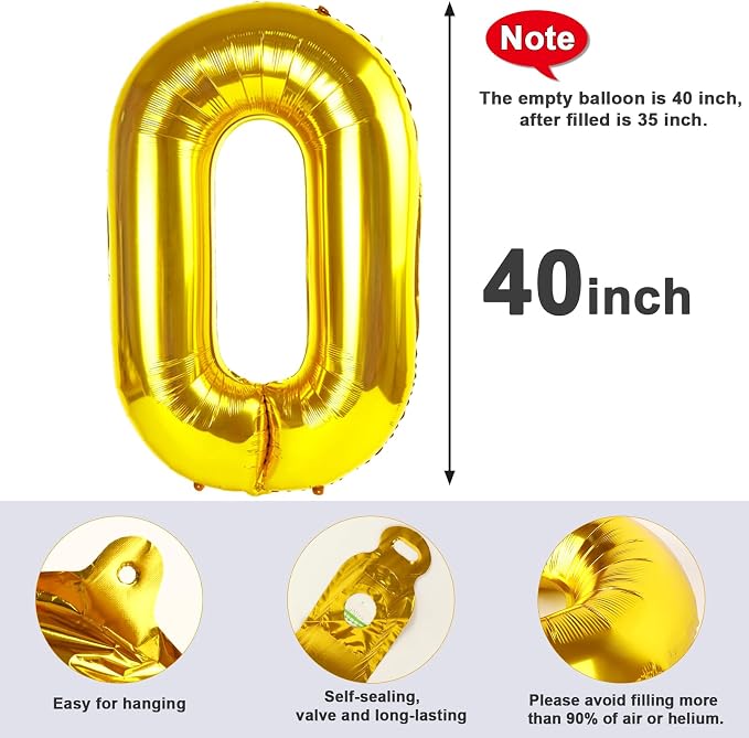 Number Balloon Gold Number 0 for 10 100 Birthday Party Decorations, 40 Inch | - Image 5