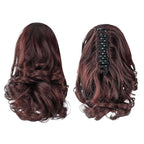 Brown Ponytail Extension,9" Short Curly Wavy Claw Clip Pony tails Hair Extensions Natural Soft Synthetic Hairpiece for Women