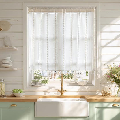 Sutuo Home Ivory Boho Curtain 52W x 36L inch White Striped Light Filtering by SutuoHome