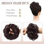 FESHFEN Messy Bun Hair Piece - Elastic Wavy Curly Hair Bun Scrunchies Extensions Synthetic Chignon Hairpieces for Women Girls, Black Cherry 1.5 oz