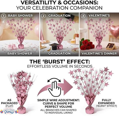 PMU 3 Pack Bursting Star Metallic Foil Spray Centerpiece- Baby Pink Balloon - Image 4