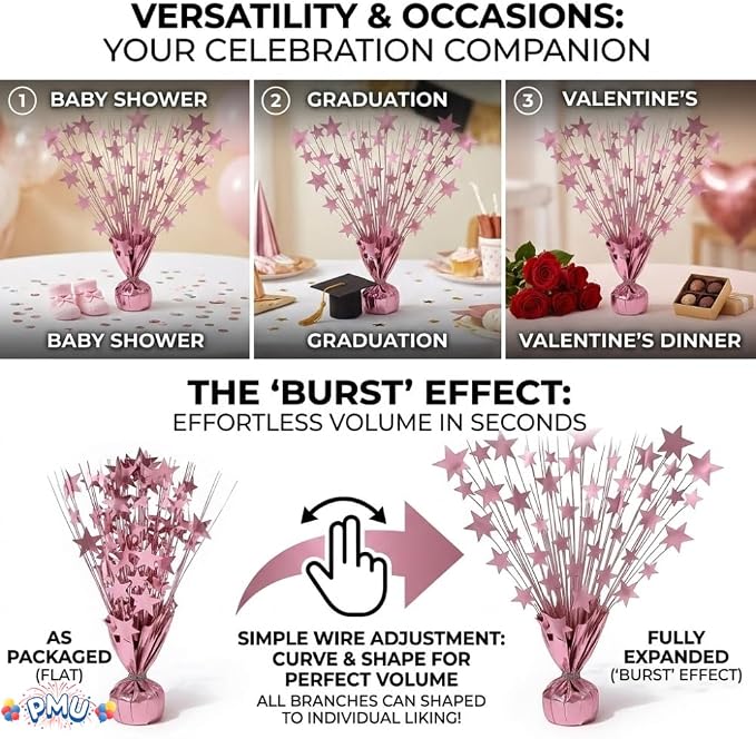 PMU Bursting Star Metallic Foil Spray Centerpiece- Baby Pink Balloon Weights - Image 5