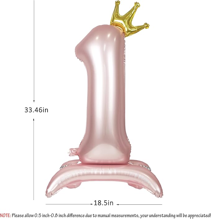 Pink Crown Number 1 Balloon Standing Pink Princess digital 1 Foil Balloon | - Image 2