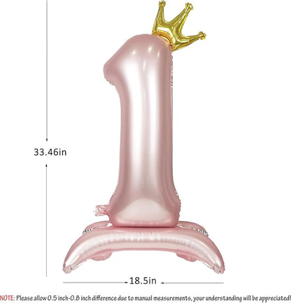 Pink Crown Number 1 Balloon Standing Pink Princess digital 1 Foil Balloon | - Image 2