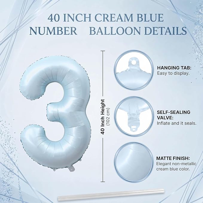 Baby Blue Number 13 Balloon 40 Inch, Foil Digits Milestone Party Supplies | - Image 4