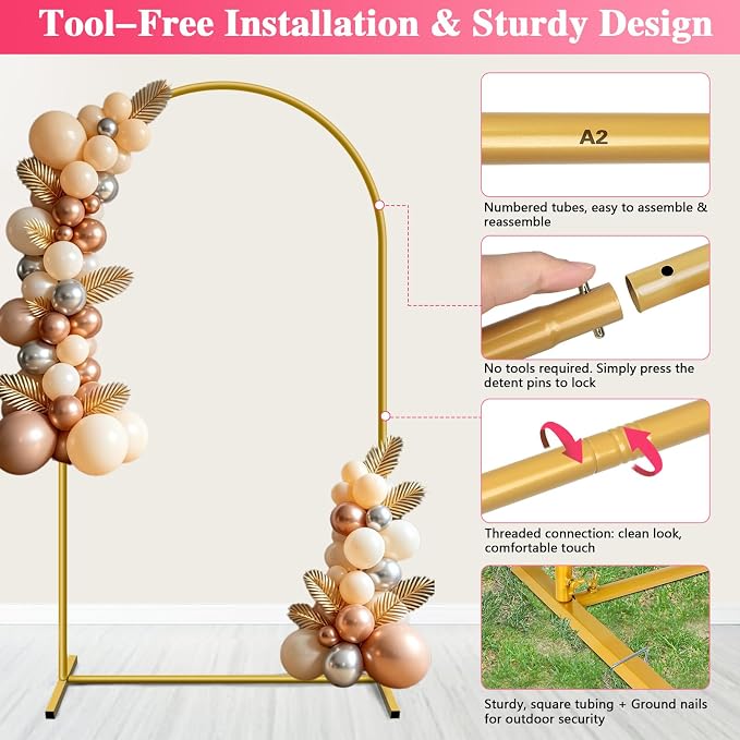 7.2 FT Metal Arch Backdrop Stand, Party Balloon Arch Stand | Dustproof caps - Image 4