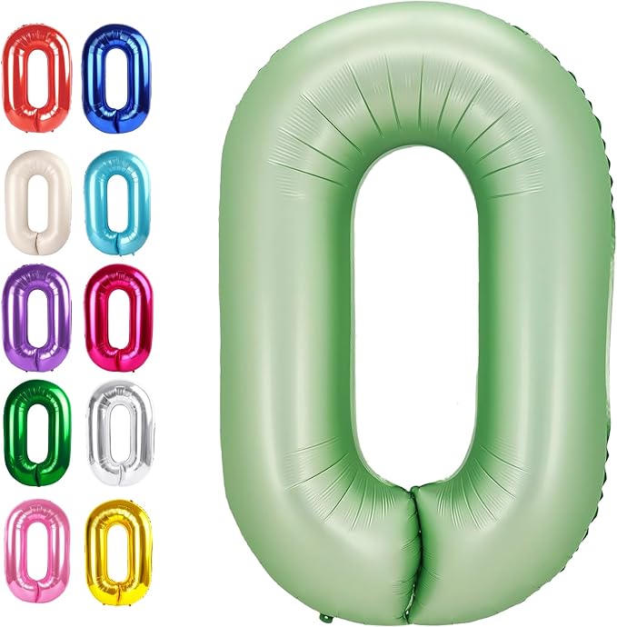 Sage Green 40 Inch 0 Number Balloons, 0 Decorations by Upgesy