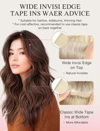DOORES Invisi Edge Wide Tape in Hair Extensions Real Human Hair, Platinum Blonde 4PCS Injection Tape ins 20g 20 Inch, Invisible Injected 3 Inch Wide Human Extensions Straight