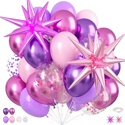 Pink and Purple Balloons, 12 Inch Pastel Pink Metallic Purple Latex Balloons by FEYG