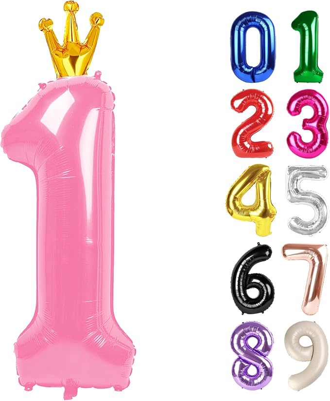 1 Balloon - Pink with Crown Birthday Number Balloons, 40 Inch Decorations | by ALPHADELTAPI