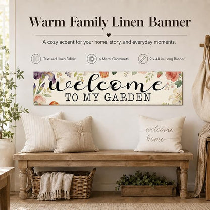 Welcome to My Garden Banner Wall Decor, Botanical Floral Porch Hanging - Image 3
