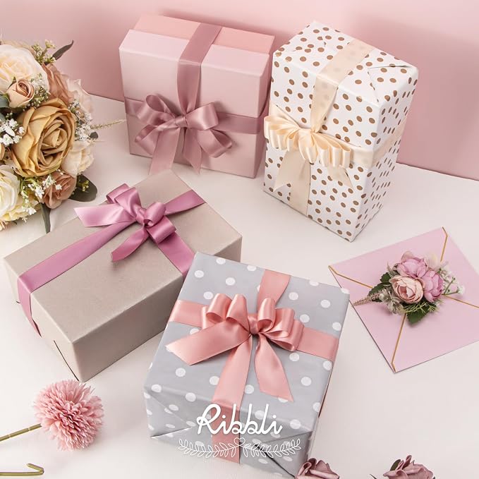 Ribbli Dusty Rose Satin Ribbon 1 Inch x 4 Rolls Total 40 Yards, Double Faced - Image 4
