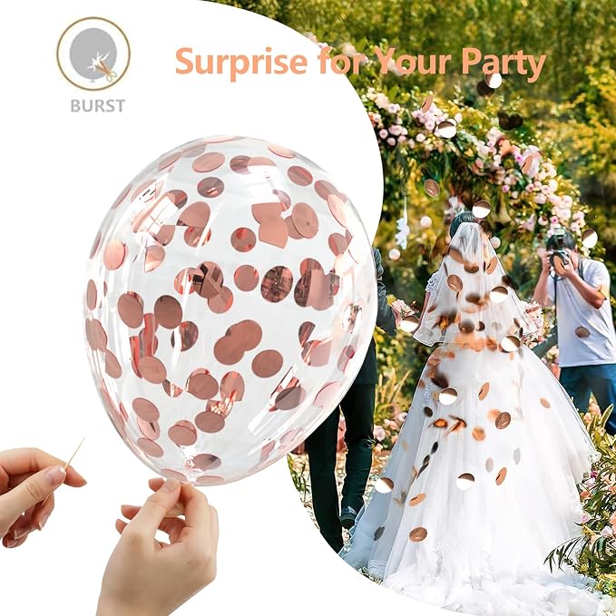 Bezente Rose Gold Confetti Latex Helium Balloons 60 Pack 12 inch | Rose Gold - Image 6