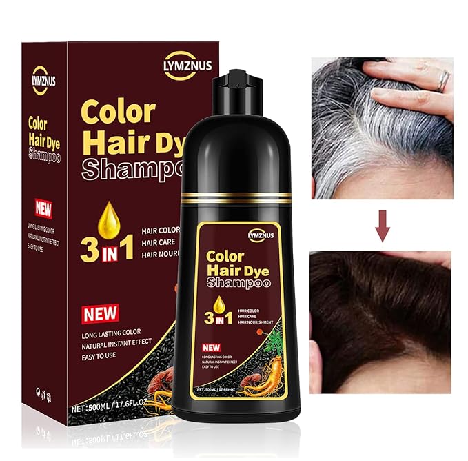 Dark Brown Hair Dye Shampoo 3 in 1 for Gray Hair, Instant Brown Hair Color Shampoo for Men & Women, Herbal Hair Dye Shampoo for 100% Gray Coverage in Minutes 500ml