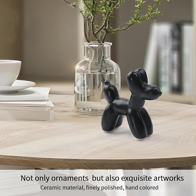 Notakia Cute Ceramics Black Balloon Dog Statue Crafts Living Room Desktop - Image 8