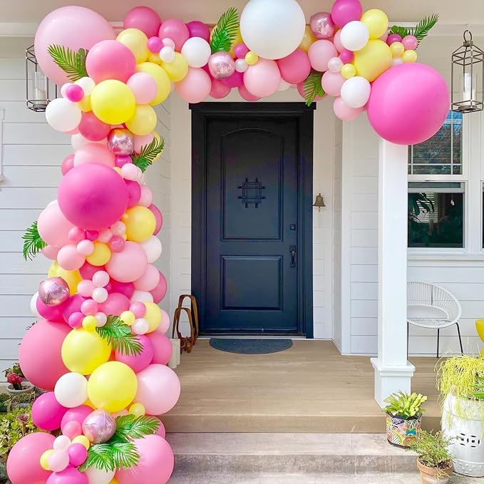 Pink and Yellow Balloons, 12 Inch Maca Hot Pink Yellow Confetti Balloons - Image 7