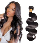 Color 1B Body Wave Bundles Natural Black Human Hair Bundles Unprocessed Brazilian Virgin Remy Hair Single Bundle 24 Inch Double Weft Real Color 1B Hair Weave