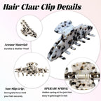 French Hair Claw Clips for Women Grils,4 Inch Strong Hold No Slip Grip Accessories Acetate Material,Not Easily Damaged,Thick or Thin Hair (White & Brown)