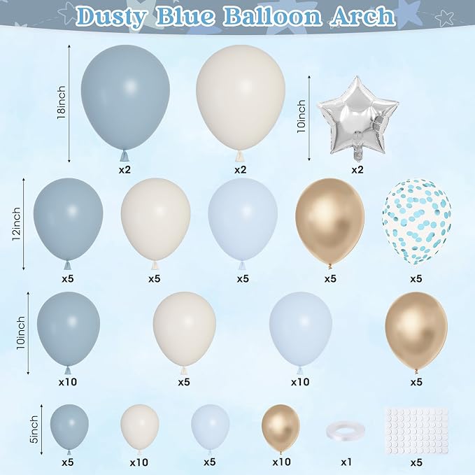 Dusty Blue Balloons Arch Kit, Different Sizes 18 12 10 5Inch Fog Blue Sand - Image 2