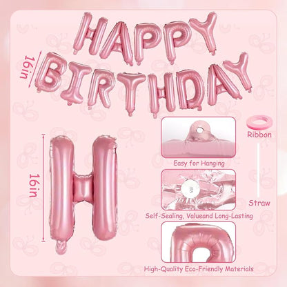 Pink Happy Birthday Balloons Banner, 16 Inch Pink Letters Aluminum Foil Balloon - Image 6