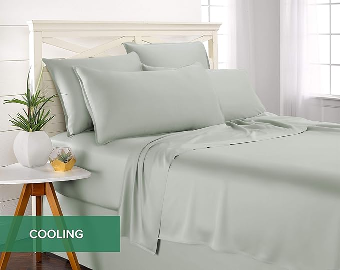 Queen Pillowcases by Pure Bamboo, Genuine 100% Organic Viscose Derived from Bamboo, Luxuriously Soft & Cooling, Double Stitching, Envelope Closure (2 Queen Pillowcases, Sea Glass)