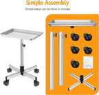 Salon Tray on Wheels - Premium Aluminum Tattoo Tray Rolling Trolley - Adjustable Salon Service Rolling Tray Hairdresser Cart with Clinic Spa Rolling Tray Wheels (Pure Silver)