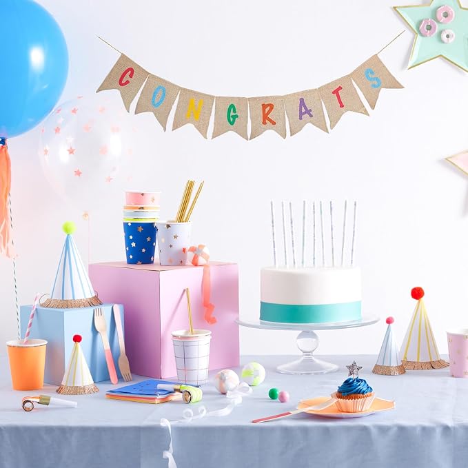 Sscon Congrats Burlap Banner Congratulation Party Bunting Banners Grad | - Image 2