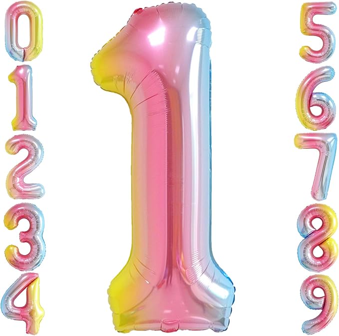 Rainbow Gradient Number 1 Balloon 40 Inch Big Large Balloons 0-9 | 1st Helium by SULALABOO