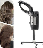 Hair Steamer Professional Hair Salon Steamer with 12 Color Light & Ozone，Adjustable Height Hair Steamer with Wheels (Black)