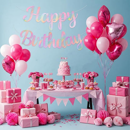 BEISHIDA Double-Sided Rainbow Pink Happy Birthday Banner - Image 6